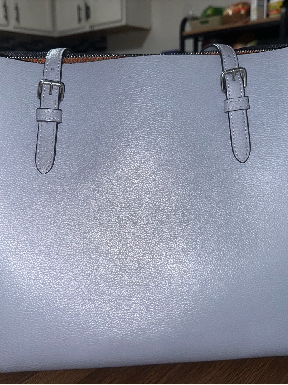 Coach Light Blue Pebbled Leather Tote with Silver Hardware - Picture 2 of 5